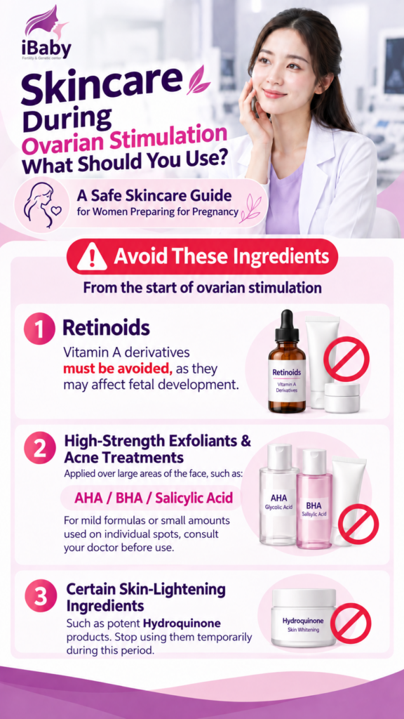 skincare during egg stimulation, pregnancy safe skincare, IVF preparation skincare, what skincare to avoid when trying to conceive