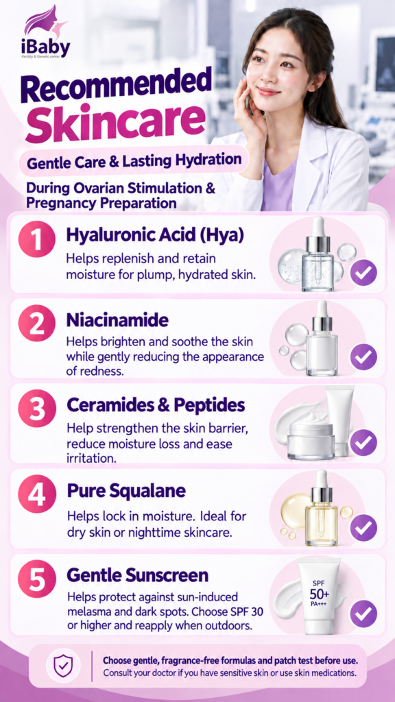 skincare during egg stimulation, pregnancy safe skincare, IVF preparation skincare, what skincare to avoid when trying to conceive